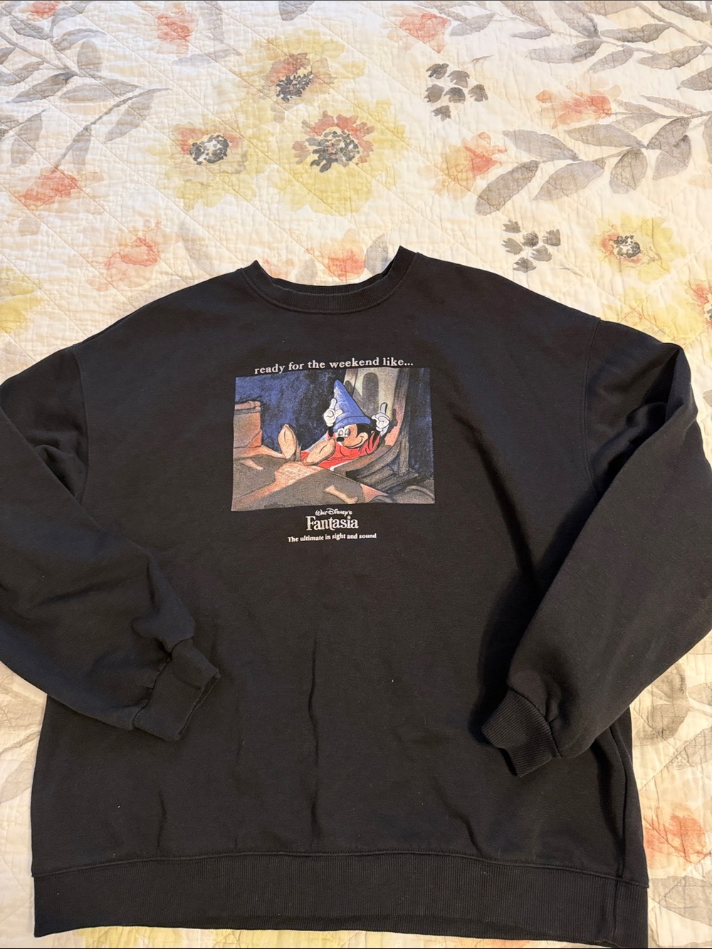 H&M Black Crewneck Fantasia Mickey Graphic Sweatshirt